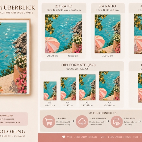 Mediterranes Poster Meer Druck,Wandbild Strand,12 Größen PDF