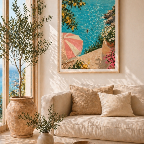 Mediterranes Poster Meer Druck,Wandbild Strand,12 Größen PDF