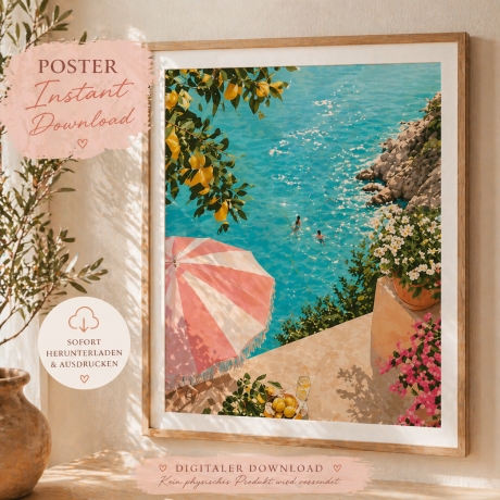 Mediterranes Poster Meer Druck,Wandbild Strand,12 Größen PDF