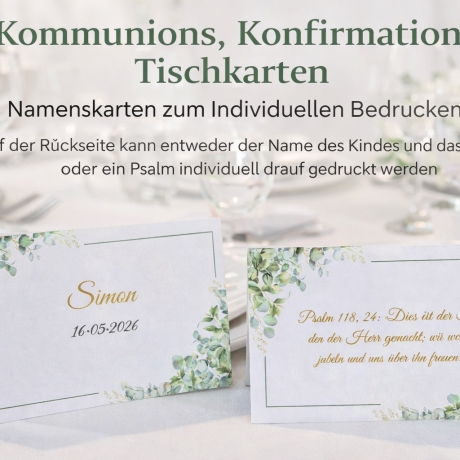 Tischkarte personalisierbar für Kommunion/Konfirmation|Namenskart