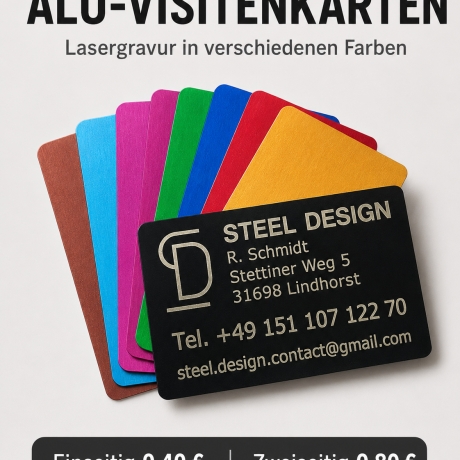 Alu-Visitenkarten mit Lasergravur – verschiedene Farben