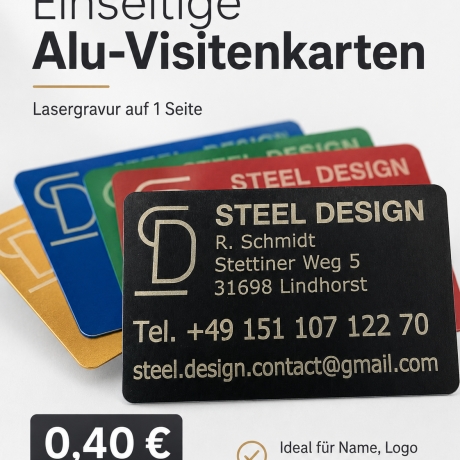Alu-Visitenkarten mit Lasergravur – verschiedene Farben