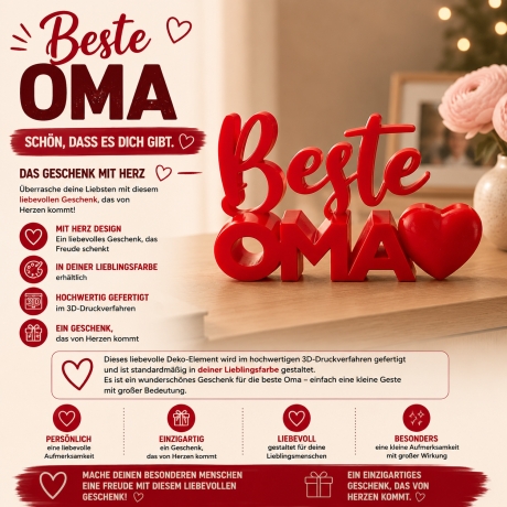 Beste Oma mit Herz-Aussparung –  Geschenk zum Hinstellen