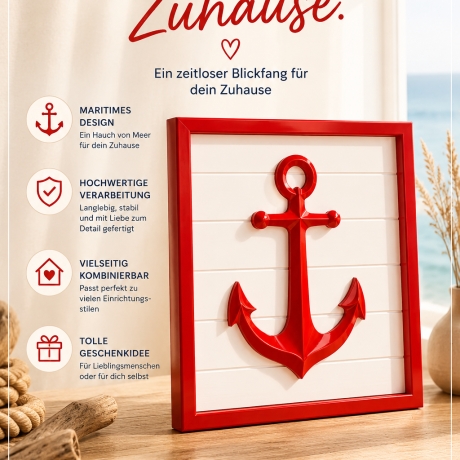Personalisiertes 3D-Wandbild Anker – Maritime Wanddeko mit Rahmen