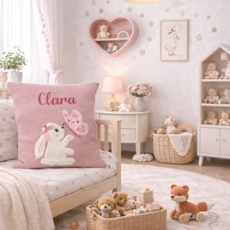 Persoanlisierte Nameskissen mit Hase mit Schmetterling