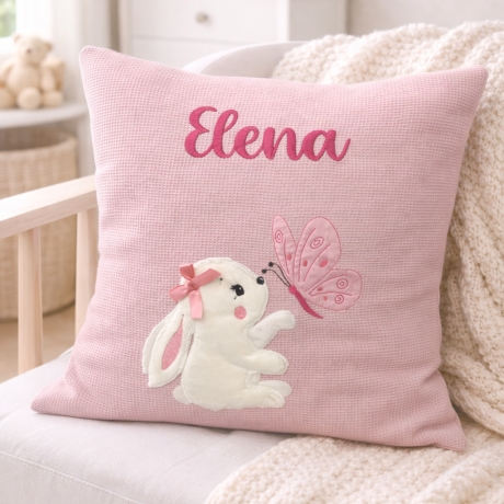 Persoanlisierte Nameskissen mit Hase mit Schmetterling