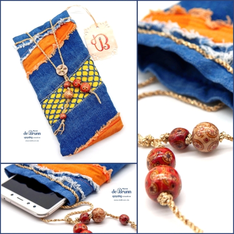 UPCYCLING Jeans Handytasche, Smartphonehülle, Handyhülle