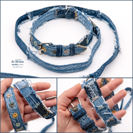 UPCYCLING Jeans Hundehalsband + Hundeleine Gr. S