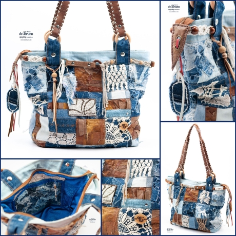 High-End Künstlertasche - UPCYCLING Handtasche aus Leder + Jeans