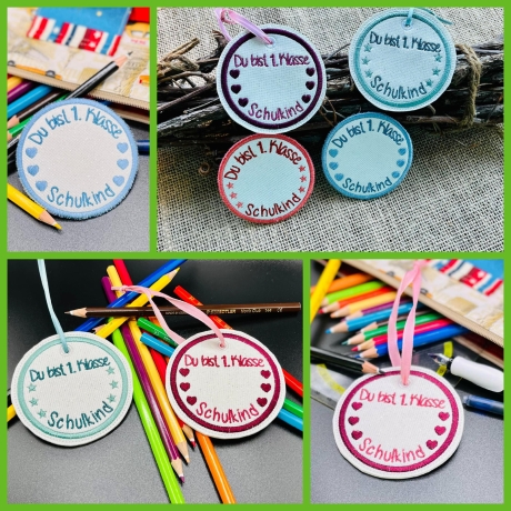 Ferberline Stickdatei Set Einschulung Anhänger + Klettbutton