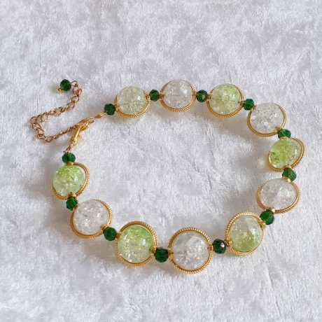 Armband große Größe bis 19,50 cm Perlenschmuck Grün-Golden