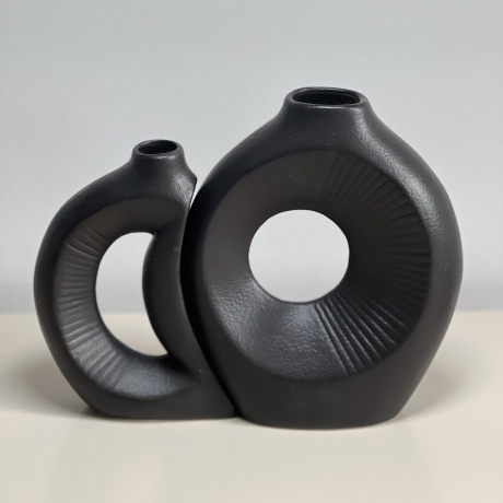 Nordischen Stil-Keramik runde Vasen 2er Set Boho Style Schwarz