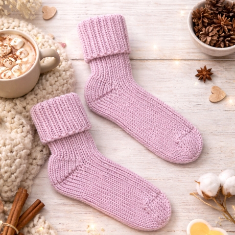 Kuschelige handgestrickte Socken aus Merinowolle aus dem Allgäu