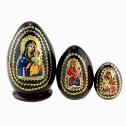 3er Matroschka Eiform Mutter Gottes, Ikonenbild, 12 cm