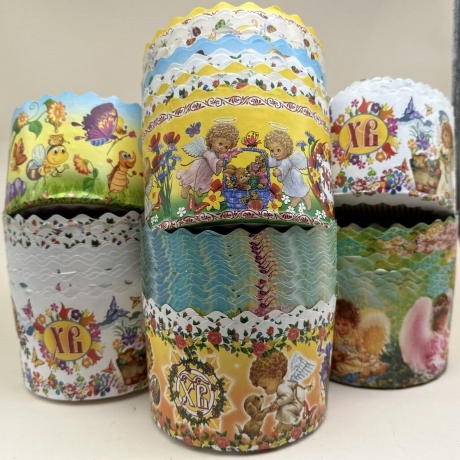 4 Backformen Osterkuchen Kulitsch, Kartonpapier, bunt