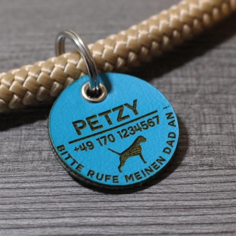 DOG TAGS / HUNDEMARKEN - Biothane - blau - v2 ( HUND ) - Ø 3,4 cm