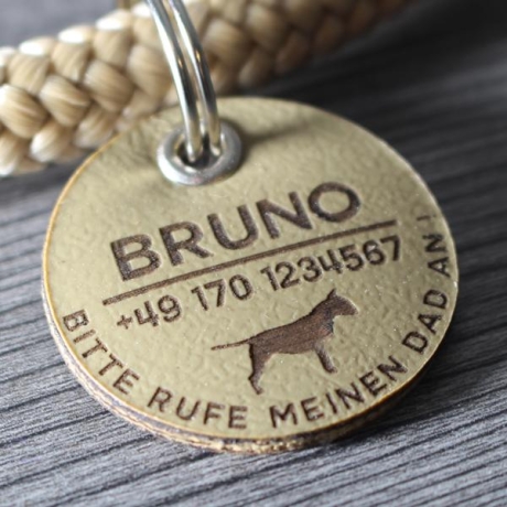 DOG TAGS / HUNDEMARKEN - Biothane - khaki - v2 (HUND) - Ø 3,4 cm