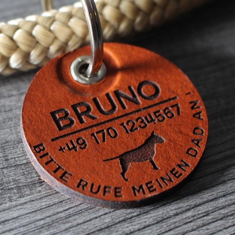 DOG TAGS / HUNDEMARKEN - Leder - v2 ( HUND ) - rund - Ø 3,4 cm