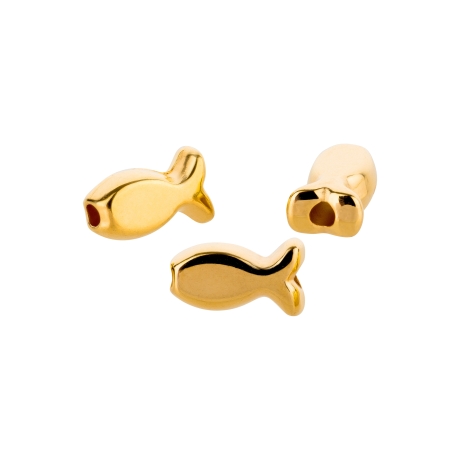 5x Metallperle Fisch gold 9x5,2mm (Ø1,6mm) 24K vergoldet