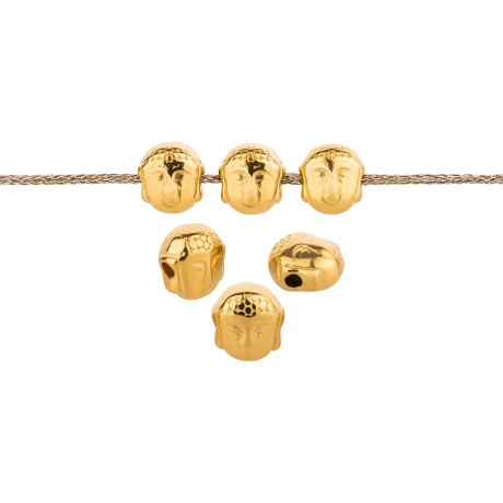 3x Metallperle Buddhakopf gold 7x5,2mm (Ø1,2mm) 24K vergoldet