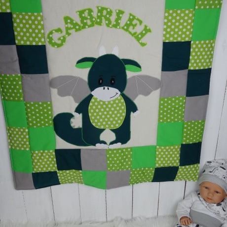 Krabbeldecke stehender Drache , Patchwork, Kuscheldecke