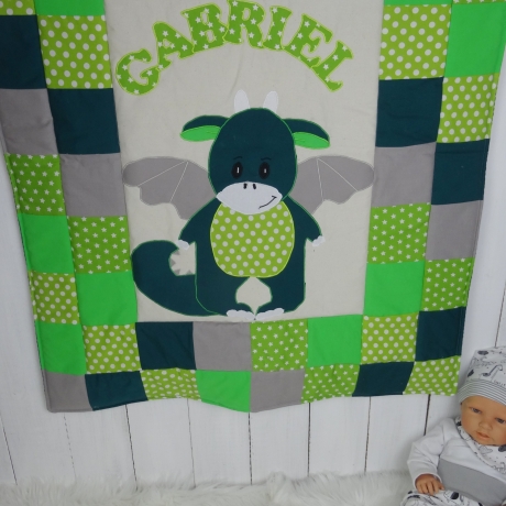 Krabbeldecke stehender Drache , Patchwork, Kuscheldecke