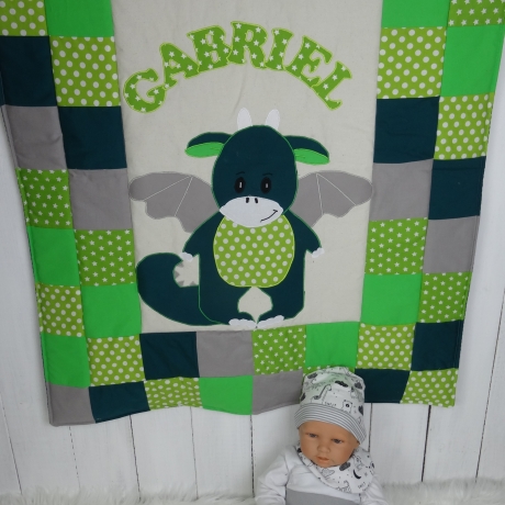 Krabbeldecke stehender Drache , Patchwork, Kuscheldecke