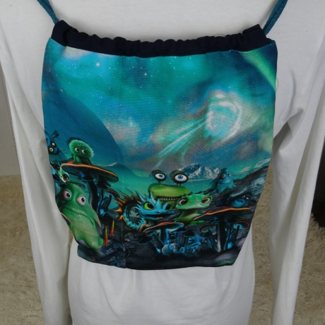 Turnbeutel, Sportbeutel, Kita-Tasche, Rucksack, lustige Aliens