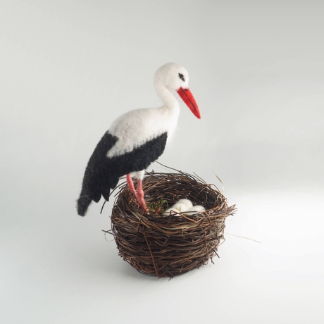Storch am Nest, gefilzt