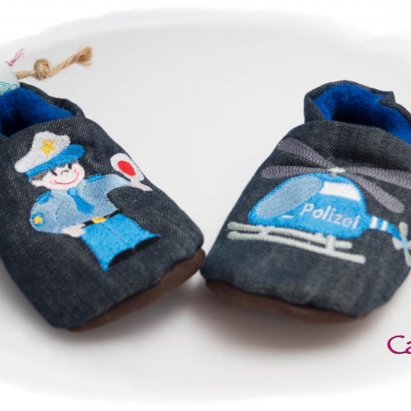 Upcycling Jeanspuschen Polizei vegan