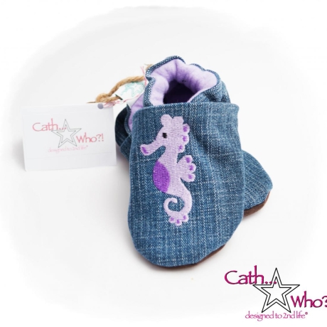 Upcycling Jeanspuschen Seepferdchen vegan