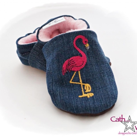 Upcycling Jeanspuschen Flamingo vegan