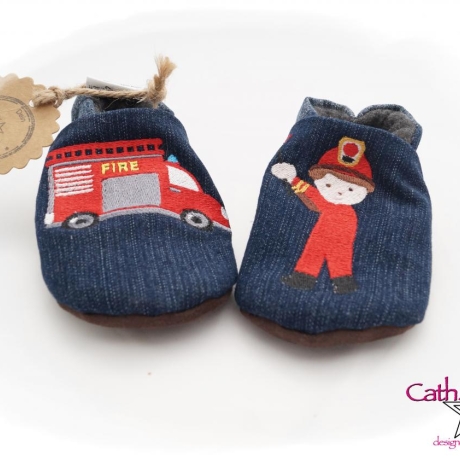 Upcycling Jeanspuschen Feuerwehr vegan