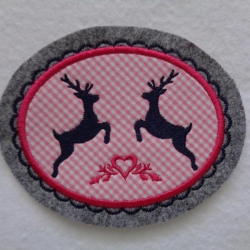 Applikation/Aufnäher oval mit gest. Hirschen Applikation/Aufnäher oval mit gest. Hirschen