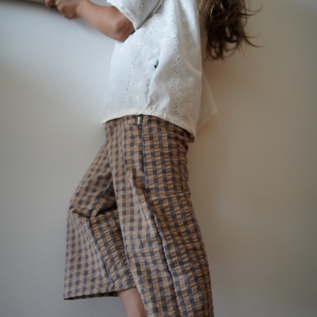 Culotte Seersucker, Braun/Grau kariert