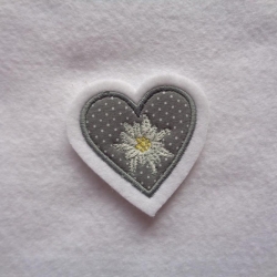 Applikation/Aufnäher Herz mit gest. Edelweiss klein