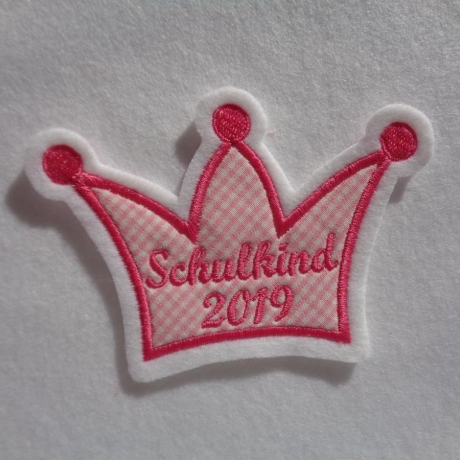 Applikation/Aufnäher Krone Schulkind mit akt. Jahreszahl