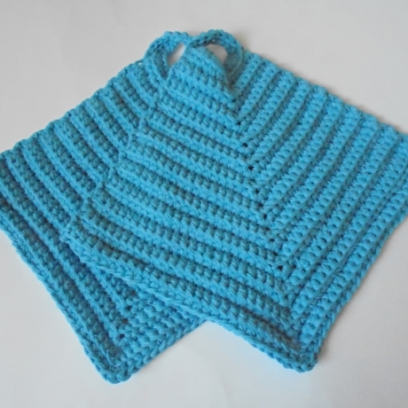 Gehäkelte Topflappen 2er Set aus blauer BW,ähnlich Schulgarn