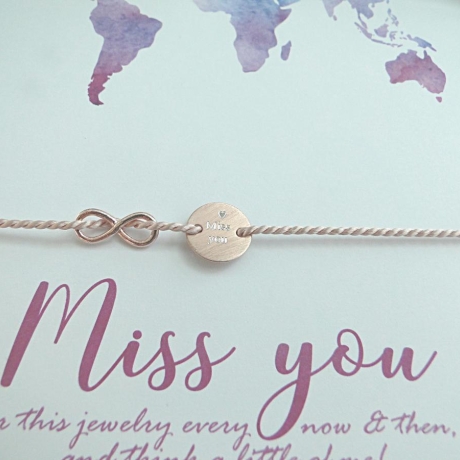 Armband Seidenbändchen Miss You Infinity Gravur