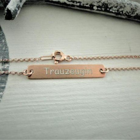 Armband Trauzeugin Rosévergoldet Gravur Hochzeit Plakette