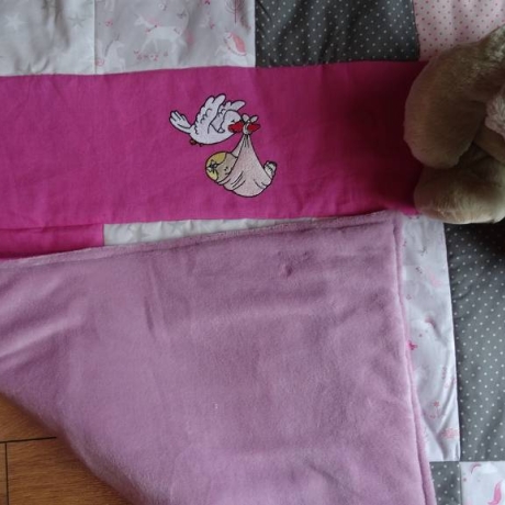Krabbeldecke Storch, Patchwork, Kuscheldecke, Tagesdecke
