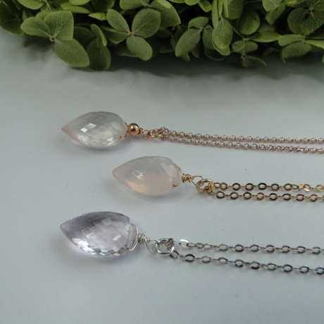 Kette Edelstein Briolette Conch Rosenquarz Edelsteinanhänger