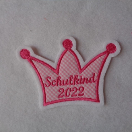 Applikation/Aufnäher Krone Schulkind mit akt. Jahreszahl