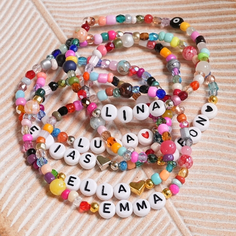 Personalisiertes Armband, Name, Herz, Freundschaftsarmband, bunt