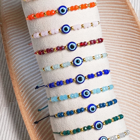 Evil Eye Makramee-Armband, Freundschaftsarmband, Perlenarmband