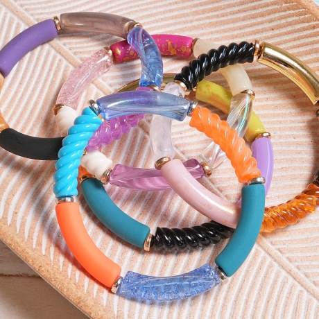 Tubeperlen Armband, bunt, Armreif, Röhrenperlen, Festival