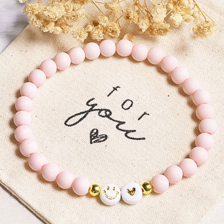 Smiley Armband mit Herz, Perlenarmband, Freundschaftsarmband