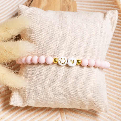 Smiley Armband mit Herz, Perlenarmband, Freundschaftsarmband