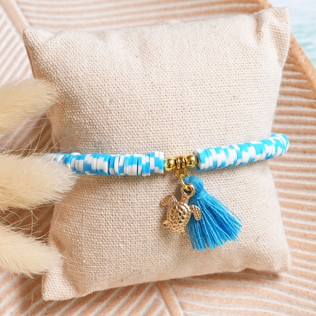 Perlenarmband Katsuki, Heishi, Schildkröte, Quaste, Hippie, Boho