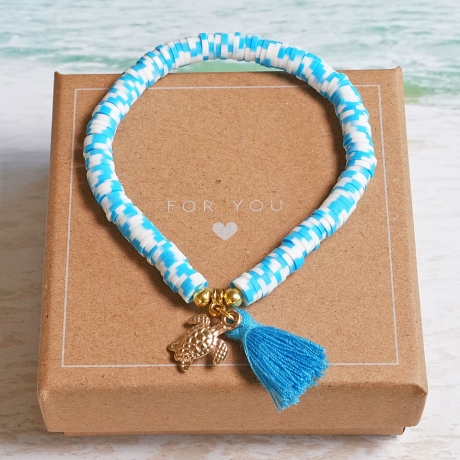 Perlenarmband Katsuki, Heishi, Schildkröte, Quaste, Hippie, Boho